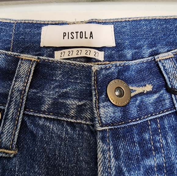 NEW Pistola Charlie High Rise Straight Leg Raw Edge Side Panel Jeans Mobwife - Picture 7 of 12